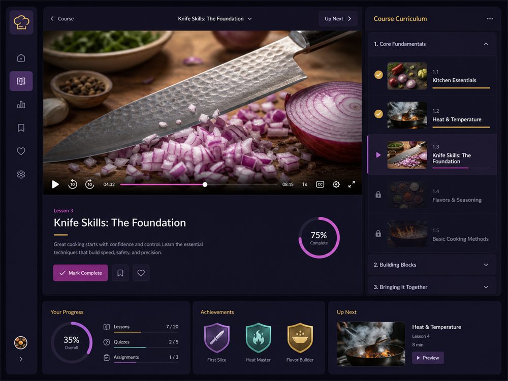 Cooking fundamentals course player
