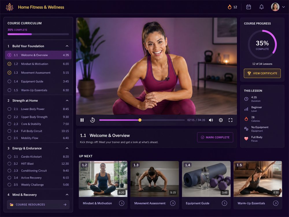 Fitness and wellness course player